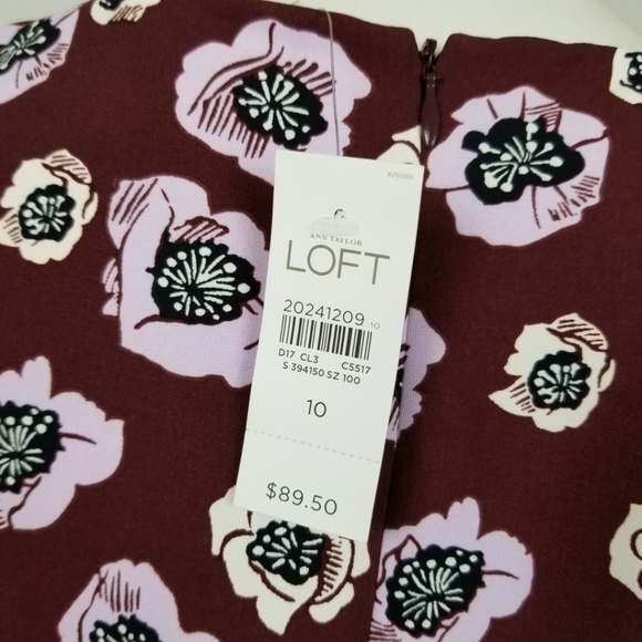 *SOLD* LOFT Maroon Floral Career Midi Dress Size 10 - Picture 5 of 6